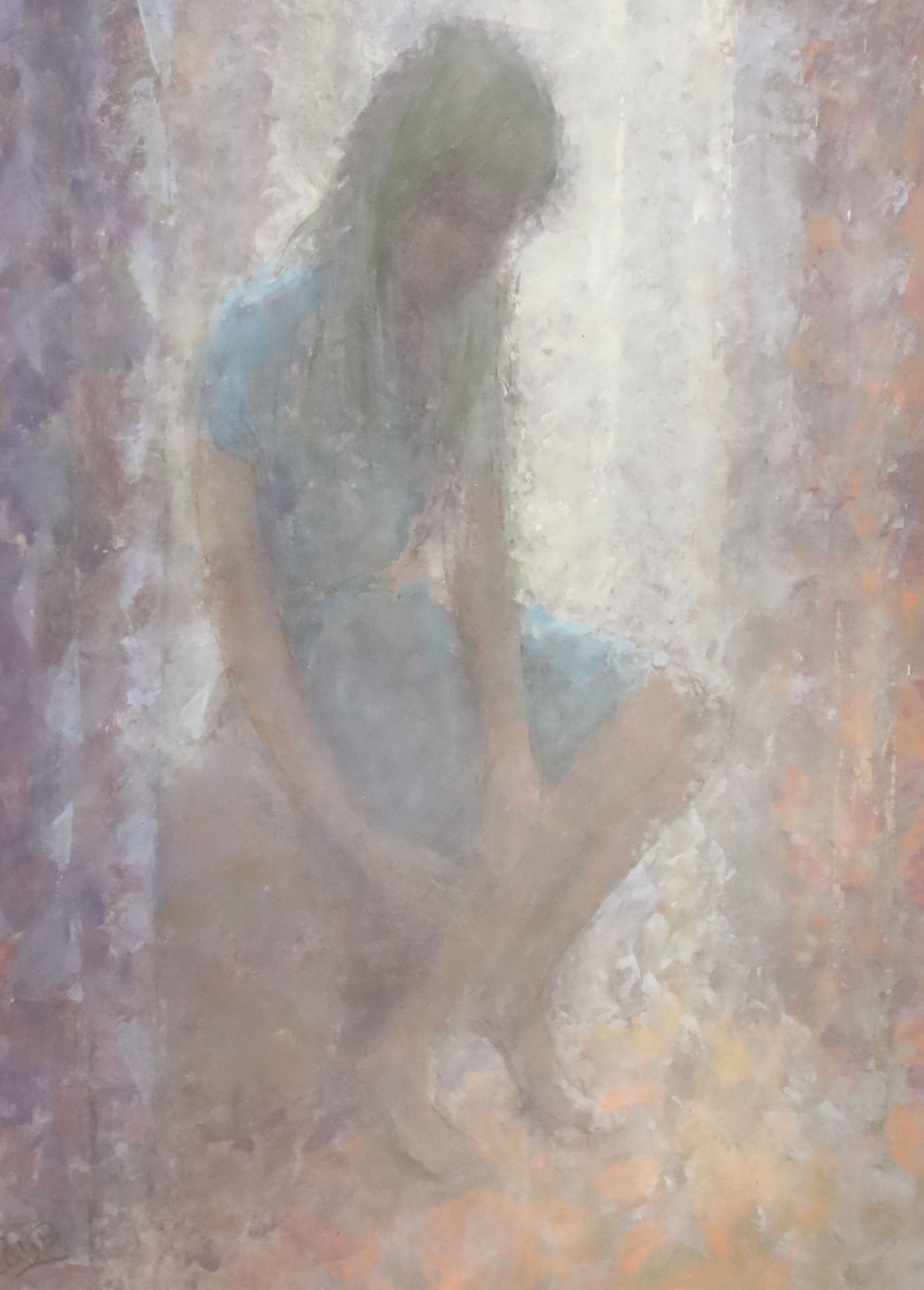 Harold Cheesman, oil on board, Near Alice Holt 1977, inscribed verso, 41 x 47cm and a watercolour of a seated girl by Niell Barwell